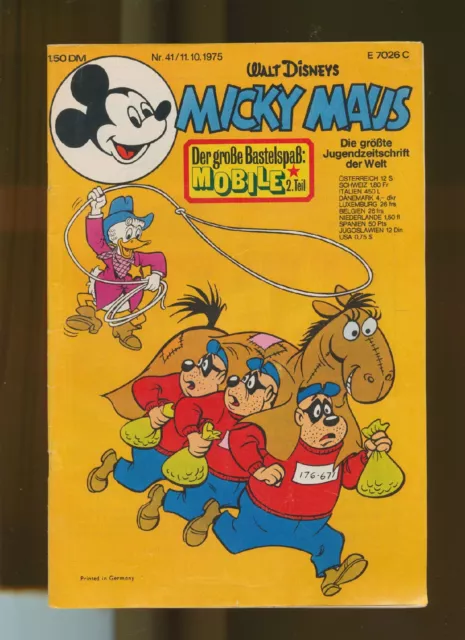 Micky Maus  1975  Heft Nr.  41  mit Mobile  Ehapa Verlag