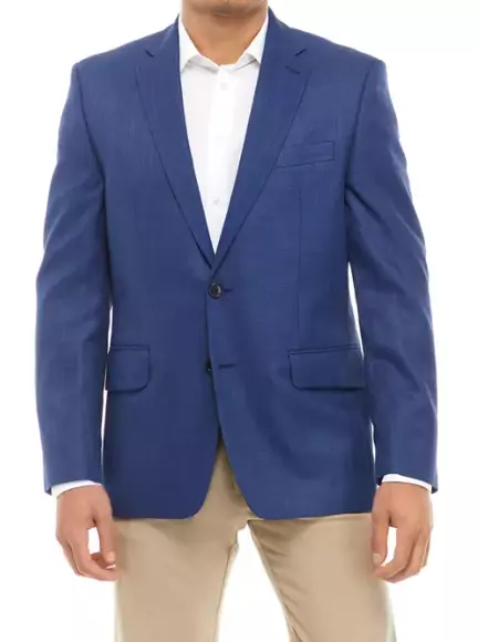 Ralph Lauren Men's 42S Bright Navy Blue Notched Sharkskin Classic Fit Blazer