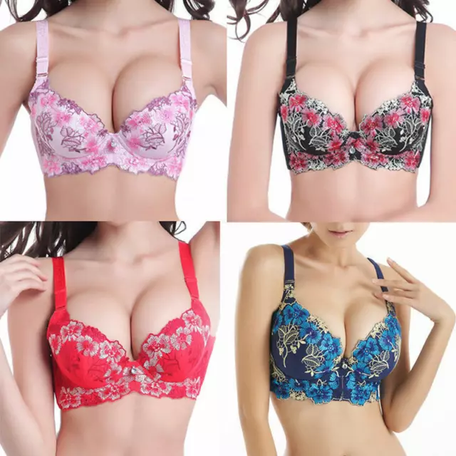 Thick Padded Add 2 Cups Bra Women Push-up Brassiere Deep V Lace Wire Free Bras