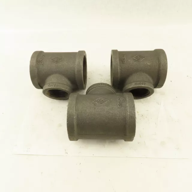 2"x2"x1-1/4" NPT Malleable Iron Reducing Tee Black Pipe Fitting Lot of 3