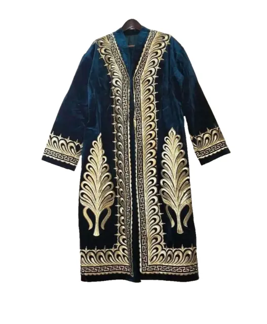 Uzbek/Tajik  Zardozi  Men's Wedding Chappan (Robe)- Bottle Green Velvet- Gold