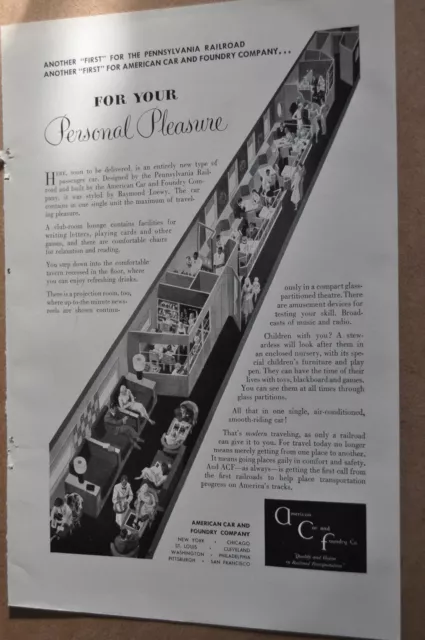 1948 American Car & Foundry advertisement, PENNSY Recreation Car, Raymond Loewy