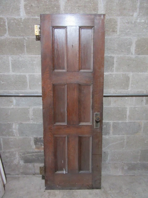 ~ ANTIQUE OAK 6 PANEL DOOR WITH HARDWARE BB ~ 28 x 81.5 ARCHITECTURAL SALVAGE 7