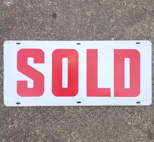 Vintage All Metal Realtors Double Sided Sold Sign Red Lettering Approx 18" X 8"