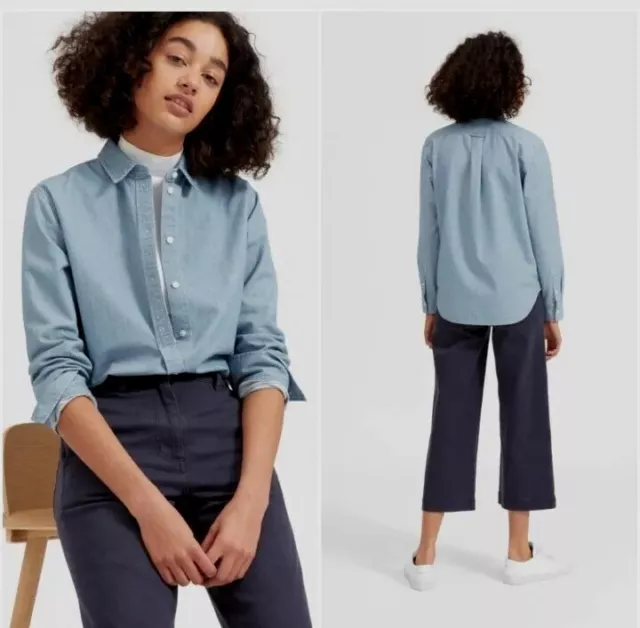 NWOT Everlane Women's Denim Button Front Long Sleeve Shirt Blue Size 14