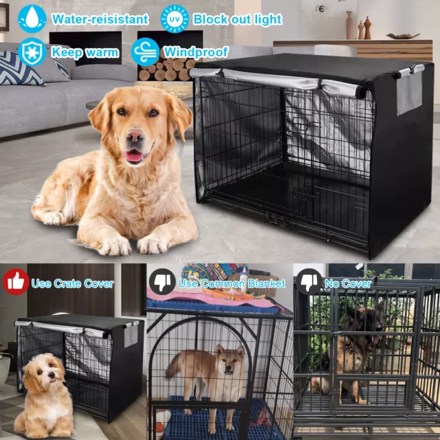 Dog Pet Kennel Cage Crate Cover 24-48 inches Waterproof Heavy Duty Black Cover