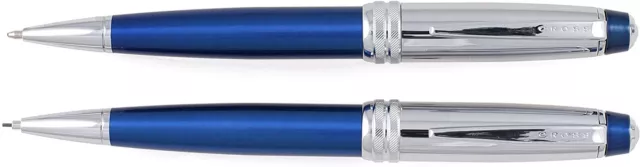 Cross Bailey Ball Point Pen & Pencil Set Chrome Blue In Gift Box AT0451B-4 2