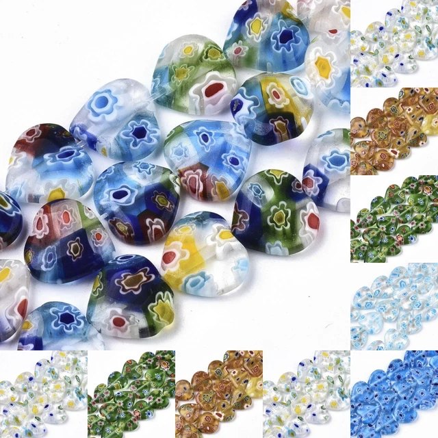 Millefiori Perlen Glasperlen Lampwork Schmuckperlen Herz 12mm 32 Stück