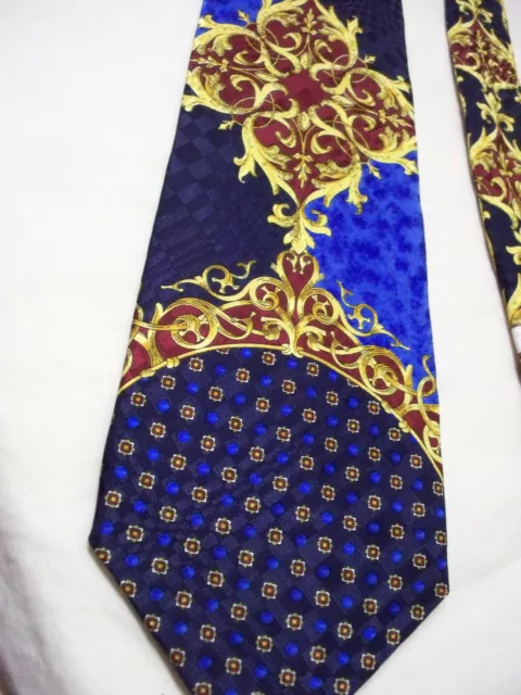 Sherry Wolf Necktie Tie Blue Maroon Gold Ornate