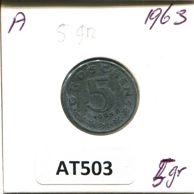 5 GROSCHEN 1963 AUSTRIA Coin #AT503U