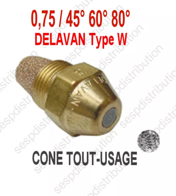 Gicleur DELAVAN Type W débit 0,75 angle 45° 60° 80° pour chaudière fioul