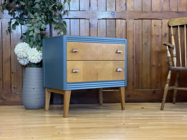 Mid Century Oak Chest of Drawers by Lebus \ Retro Bedside Table 2
