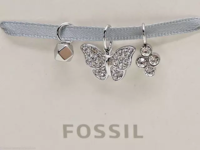 Fossil Pave Butterfly Micro Bracelet Charm Set Silvertone New! NWT
