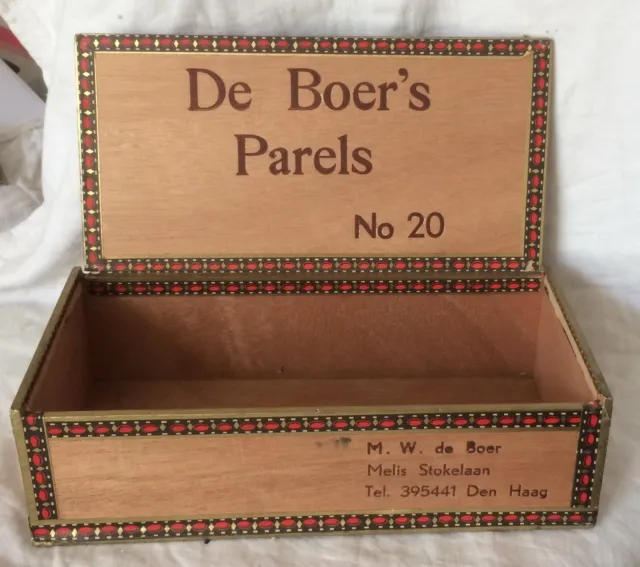 Alte Zigarrenkiste aus Holz „DE BOER's Parels“ aus Den Haag, sehr gut erhalten