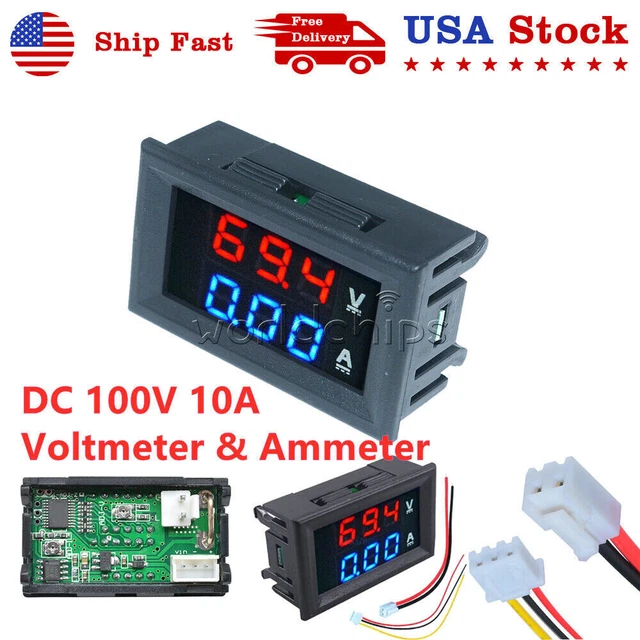 MINI DC 100V 10A Dual Digital Voltmeter Ammeter LED Panel Amp Volt