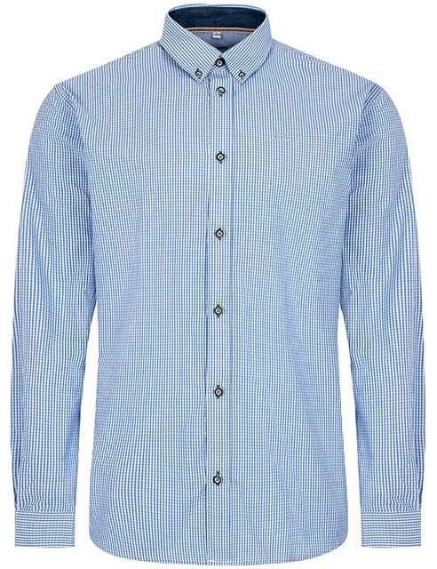 Camicia folcloristica a quadretti Button Down - camicia-47 | Sky azzurro