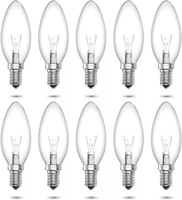 10pz Lampada a Candele Vite In Luce Trasparente Dimmerabile Piccola Edison 40W E14 SES