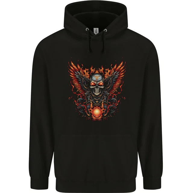 Biker Wings Motorbike Motorcycle Skull Childrens Kids Hoodie
