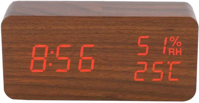 Orologio Digiatale In Legno Da Tavolo Display Led Con Sveglia E Temperatura °C