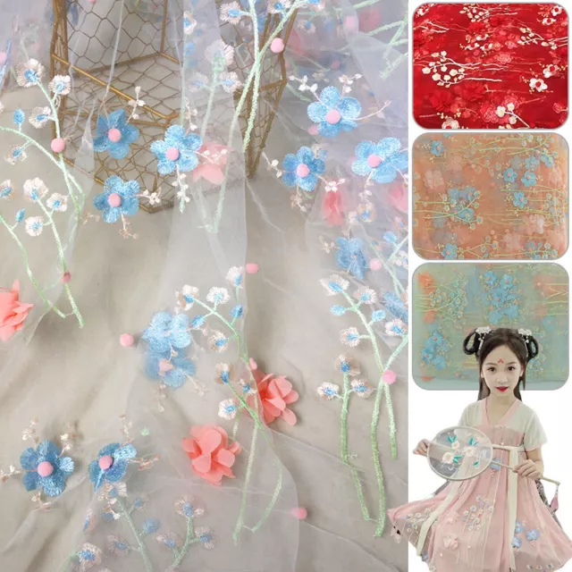 Embroidery Lace Fabric 3D Flower Mesh Tulle Floral DIY Dress Skirt Curtain Craft