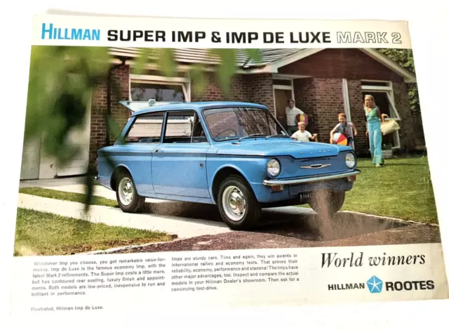 HILLMAN SUPER IMP & IMP DE LUXE Mk II Car Sales Brochure 1967-68 #112/H