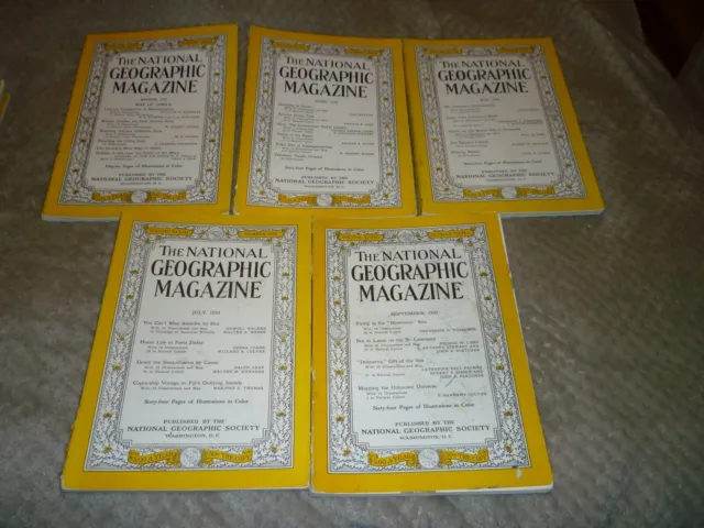 5 x THE NATIONAL GEOGRAPHIC MAGAZINE - 1950, March, April, May, July & September