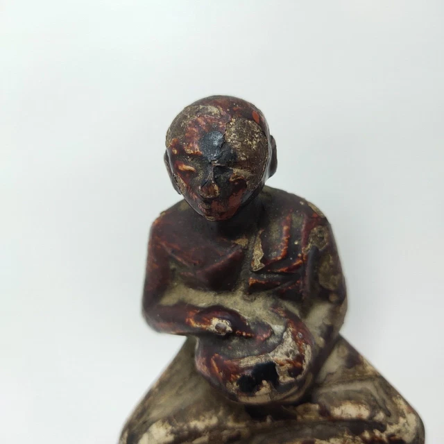 Antique Wood Monk Sculpture Burmese Patina Buddha Teak Wood lacquer Statue Art 2
