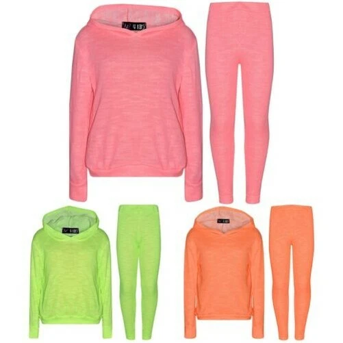 Bambine Tuta Tinta Unita con Cappuccio Top Moda Set Leggings Lounge Abito 7-13