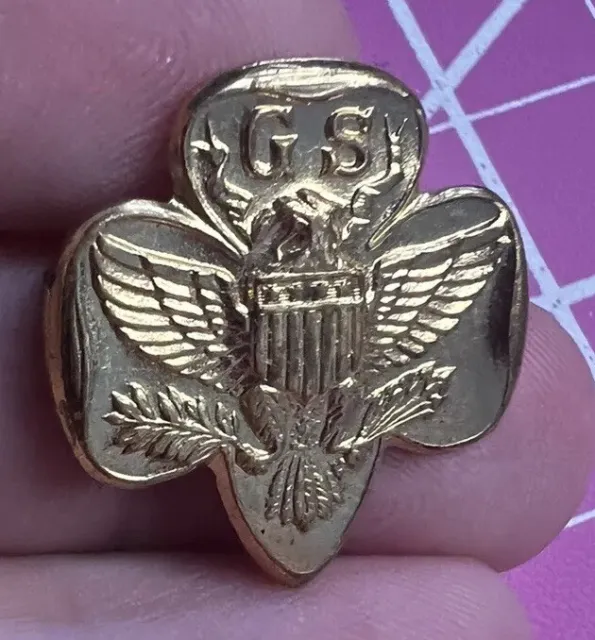 Vintage Used G.S. Gold Tone Eagle Pin Girl Scout Brownie Guide Membership Pin