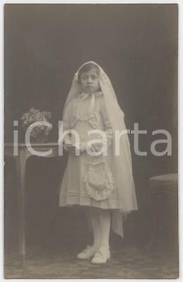 1925 ca COSTUME ITALIA Bambina in abito da Prima Comunione *Foto 9x14 cm