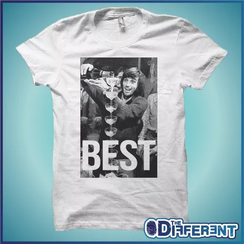 T-Shirt Foto George Best Moet  Bianco  The Happiness Is Have My T-Shirt New