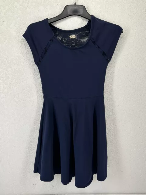 Hollister Navy Blue Short Sleeve Lace Back Skater Dress Size Small