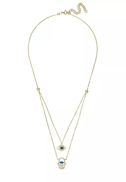 Hamsa Hand And Evil Eye Layered Necklace Gold 3
