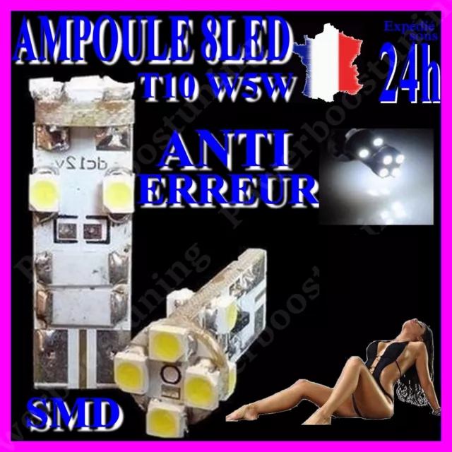 Ampoule A 8Led Smd Lampe Phare Veilleuse Blanc Xenon W5W T10 Anti Erreur Canbus