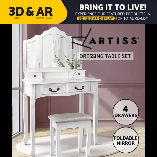 Artiss Dressing Table Stool Set Mirror Drawers Jewellery Cabinet Makeup Vanity