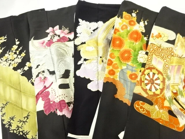 35990# Japanese Kimono / Antique Tomesode / Set Of 5