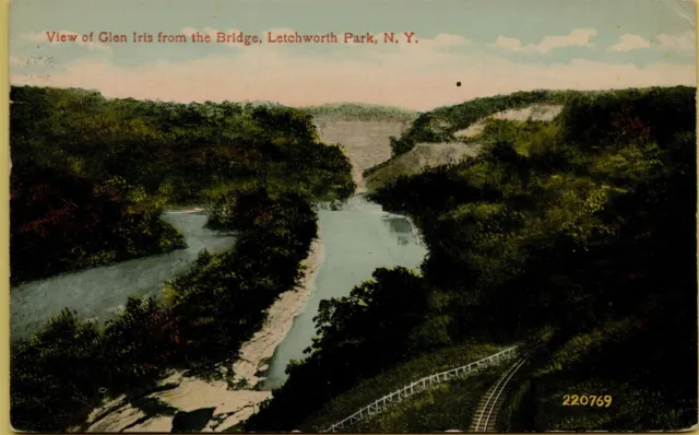 1916 Air Aerial View Glen Iris from Bridge Letchworth Park NY Postcard B45