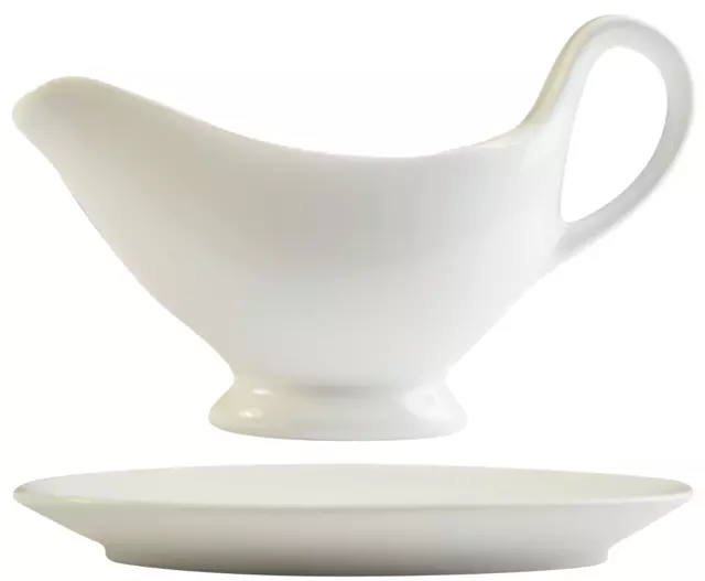 Gravy Boat and Stand Orion White Ceramic Sauce Boat 250ml 8.5oz Gravy Jug