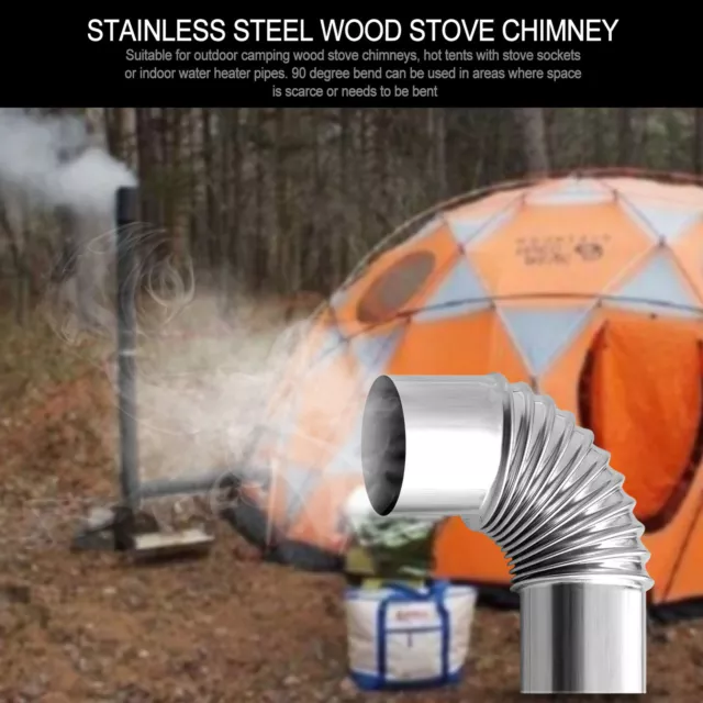 Stainless Steel Wood Stove Chimney 90° Tube 2.36/2.95in Camping Stove Accessory