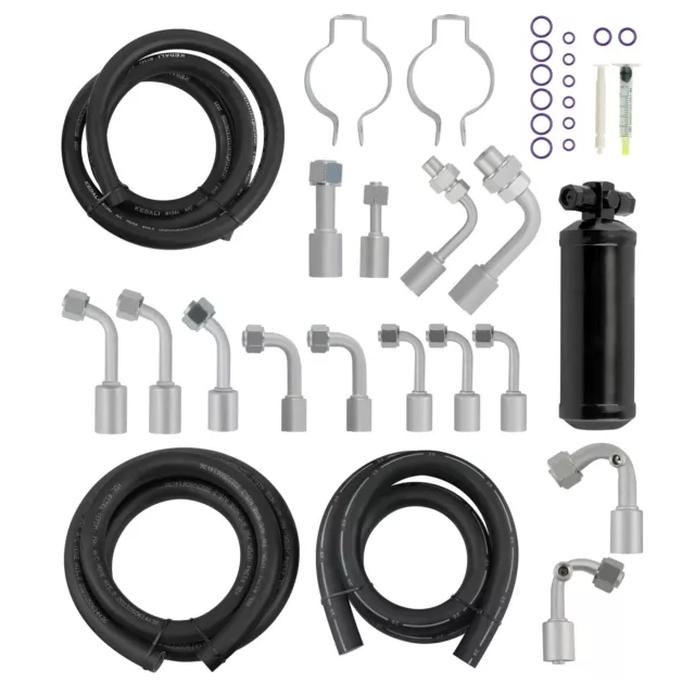 Universal 134a Air Conditioning Extended Length A/C Hose Kit W/ Fittings Drier