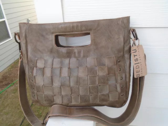 New Bed Stu Orchid brown Rustic Handbag  Woven Leather Satchel / Crossbody