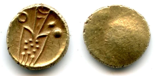 Rare gold Kali scyphate fanam minted from South-Eastern India, Dutch VOC or loca