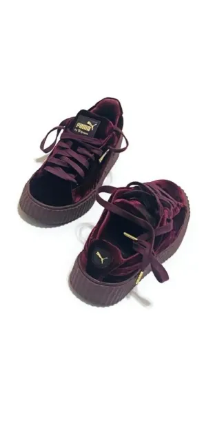 Fenty X PUMA by Rihanna Women’s Burgundy Velvet Platform Creeper Shoes Size 8