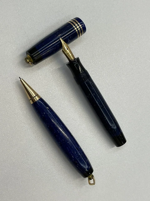 Stylo Parker Duofold Marbré Bleu - Bille + Porte-mines - Parure Neuve Ancien Stock