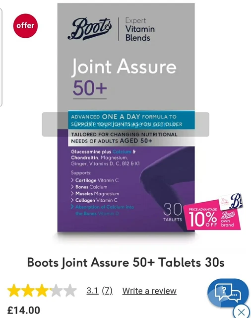 2 X BOOTS Joint Assure 50+ Glucosamine + Chondroitin 30 Tablets =60 Total £3.99 PicClick UK