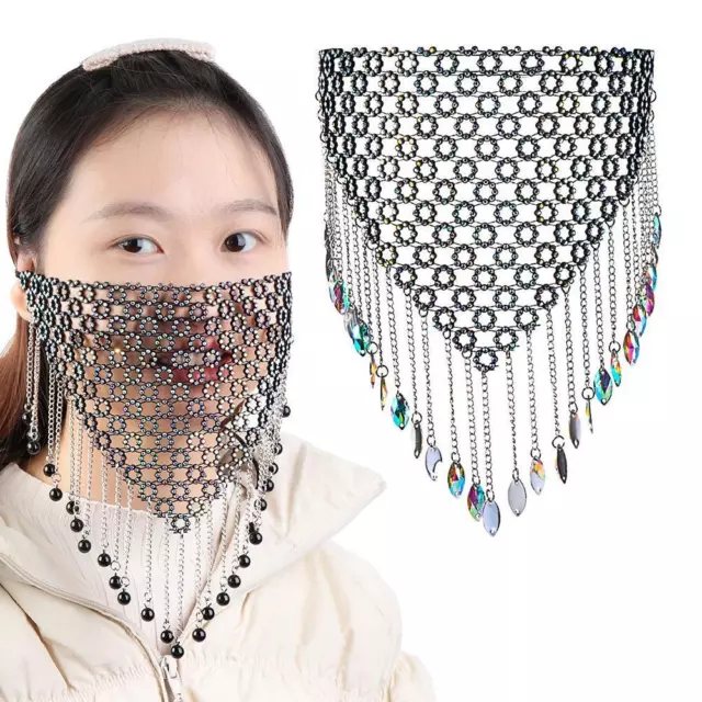 Club Glitter Bling Rhinestone Masquerade Veil Metal Tassels Mesh Jewelry Mask