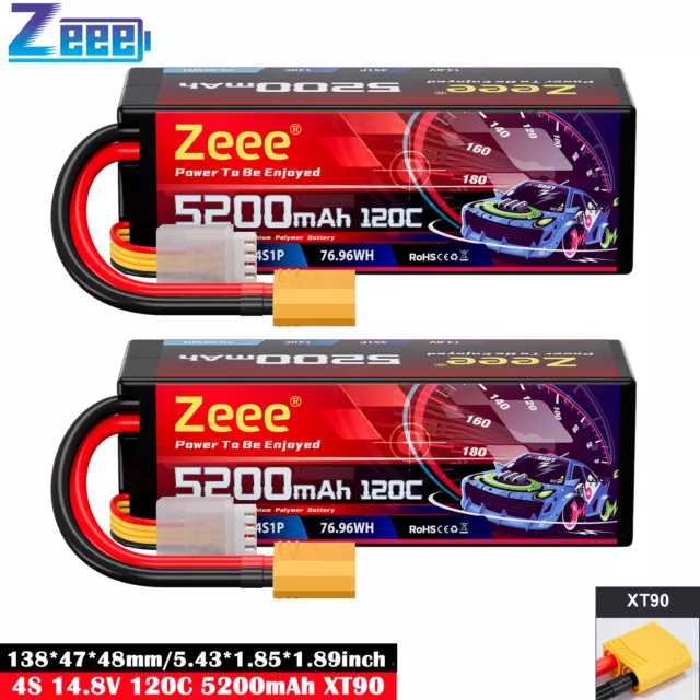 2x Zeee 4S Lipo Battery 14.8V 5200mAh 120C HardCase XT90 Plug for RC Car Truck