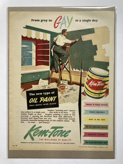 Vintage Print Ad 1950 Kem-Tone Interior Oil Paint Australian Advertising