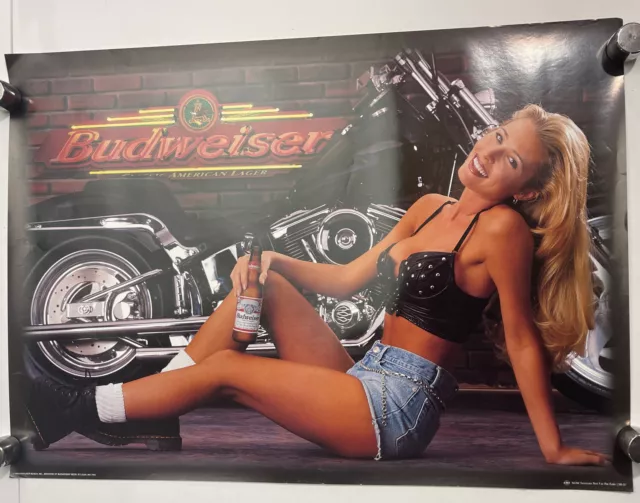 Budweiser - 1998 Poster 28x20” Daytona Beach, FL. Motorcycle Bike Week Girl