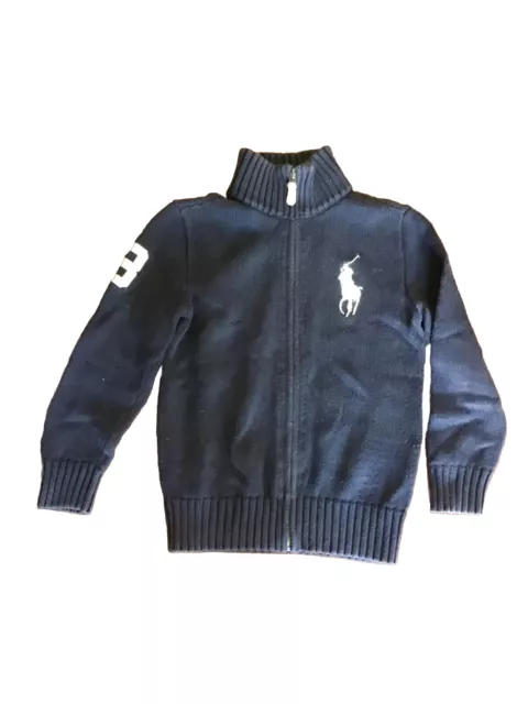 Polo Par Ralph Lauren Pull pour Enfant Bleu Jersey Coton Cardigan Taille 7 Âge